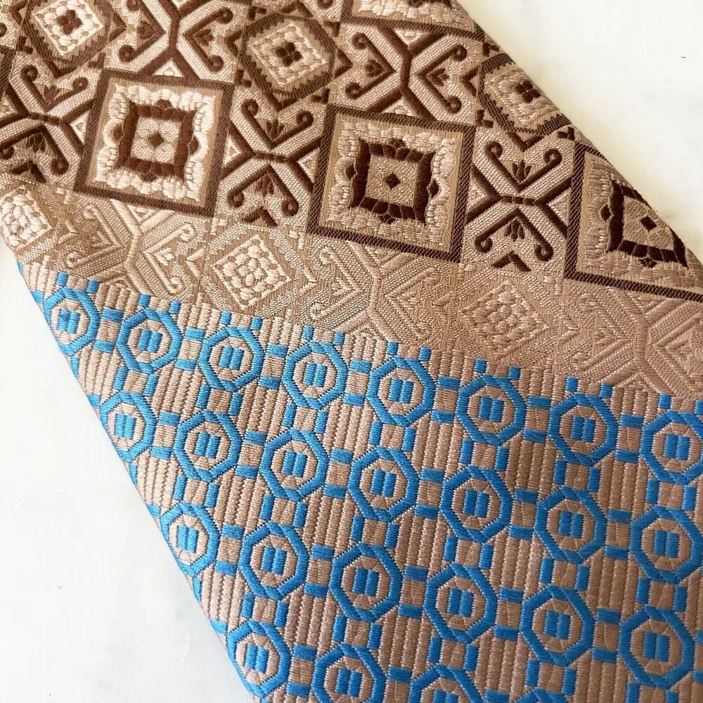 True Vintage 60s Wide Tie Geometric Blue Tan Brown Di Chianti Neck Tie 4.5 x 55